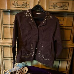 Dark brown cloth jacket with gold design, size medium.
